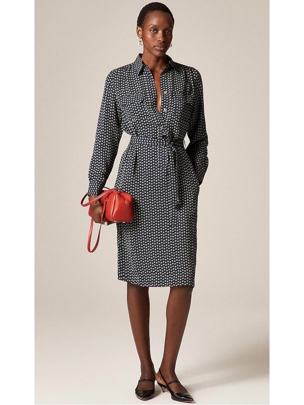 NWT J. Crew Tie-Waist Shirt-Dress in Ditsy Floral Print - Size 16